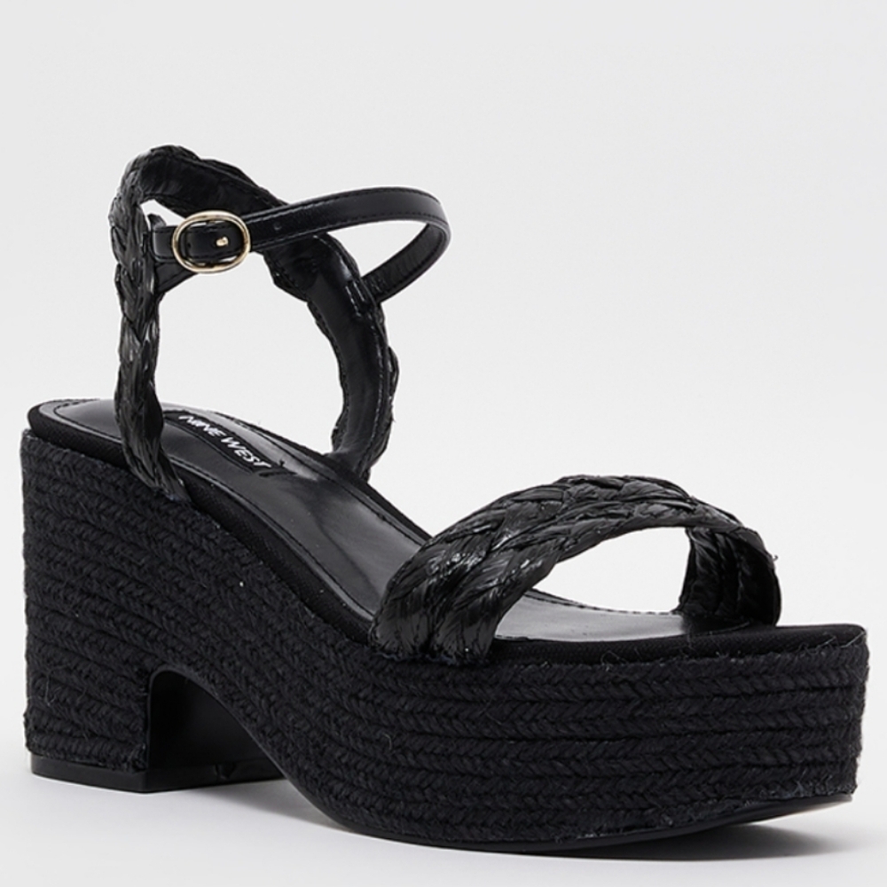 New w/Box Nine West Rivva 3 Rafia Braided Strap Espadrille Platform Wedge Sandal